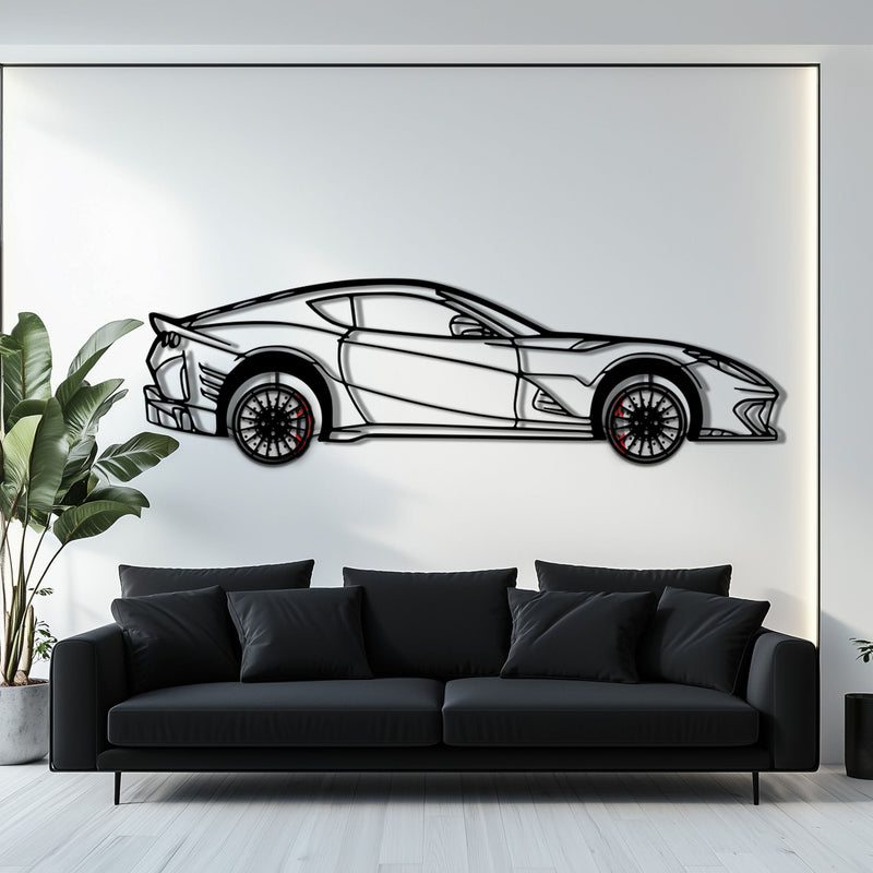 Ferrari 812 Superfast / F12 Metal Car Wall Art with Rotating Wheels - V12 Grand Tourer Silhouette - Interactive Automotive Wall Decor - KAFMEKA127