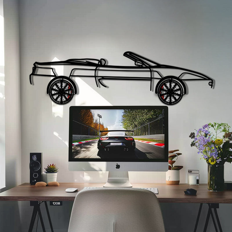 Ferrari F355 Spider Metal Car Wall Art with Rotating Wheels - Classic Italian Convertible Silhouette - Interactive Automotive Decor - KAFMEKA131