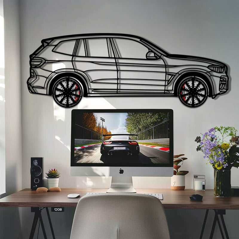 BMW X3 Metal Car Wall Art with Rotating Wheels - Modern SAV Silhouette Decor - Interactive Automotive Wall Art - KAFMEKA110