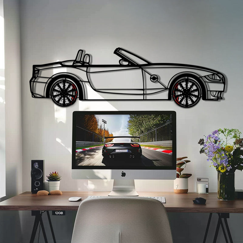 BMW Z4 M Roadster Metal Car Wall Art with Rotating Wheels - M Power Silhouette Decor - Interactive Automotive Wall Art - KAFMEKA114