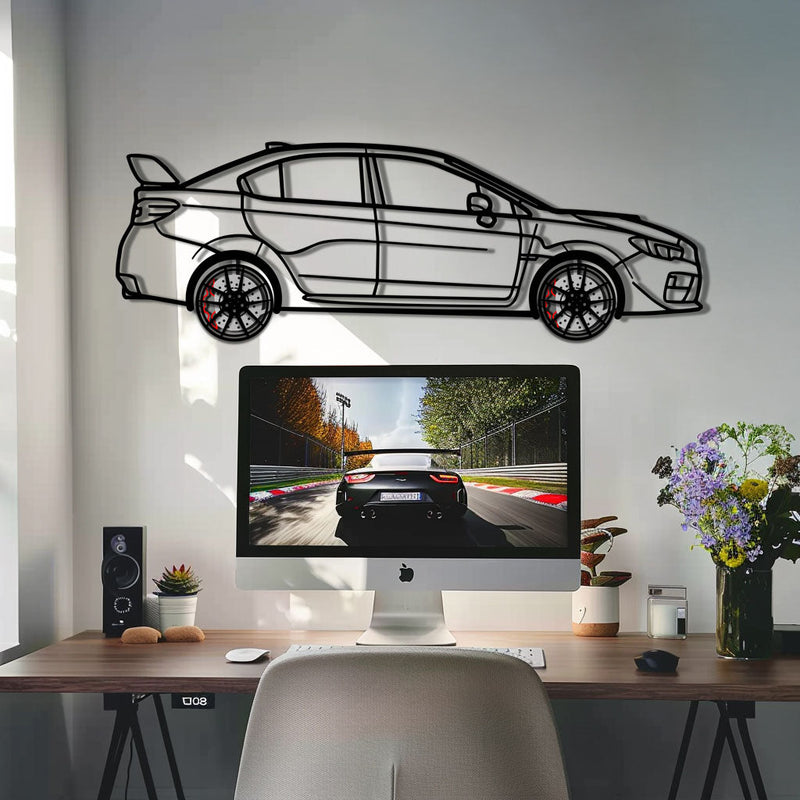 Subaru WRX Metal Car Wall Art with Rotating Wheels - Rally Legend Silhouette - Interactive Automotive Wall Decor - KAFMEKA155