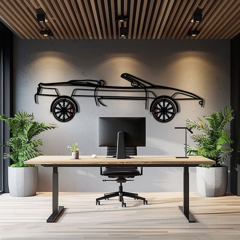 Ferrari F355 Spider Metal Car Wall Art with Rotating Wheels - Classic Italian Convertible Silhouette - Interactive Automotive Decor - KAFMEKA131