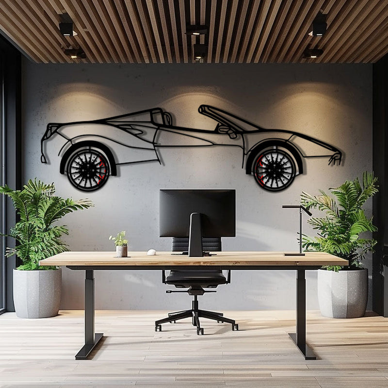 Ferrari 488 Spider Metal Car Wall Art with Rotating Wheels - Italian Twin-Turbo V8 Silhouette - Interactive Automotive Wall Decor - KAFMEKA126