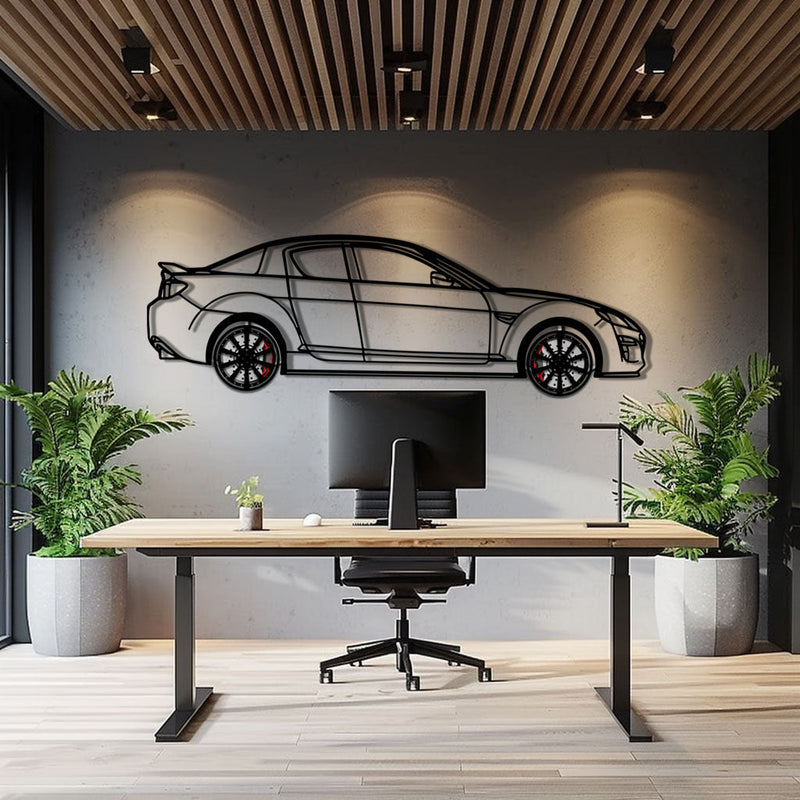 Mazda RX-8 Metal Car Wall Art with Rotating Wheels - Rotary Engine Silhouette - Interactive JDM Automotive Wall Decor - KAFMEKA148