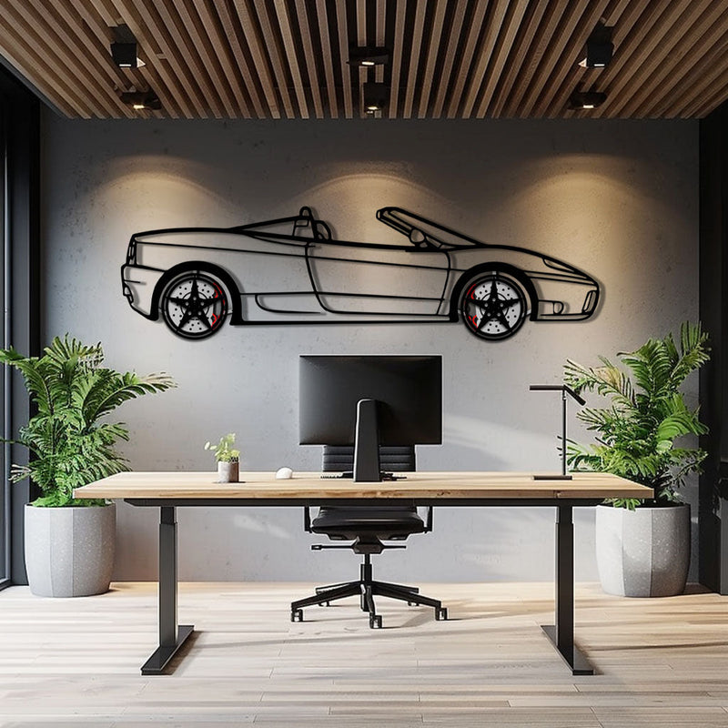 Ferrari 360 Spider Metal Car Wall Art with Rotating Wheels - Italian Convertible Supercar Silhouette - Interactive Automotive Wall Decor - KAFMEKA123