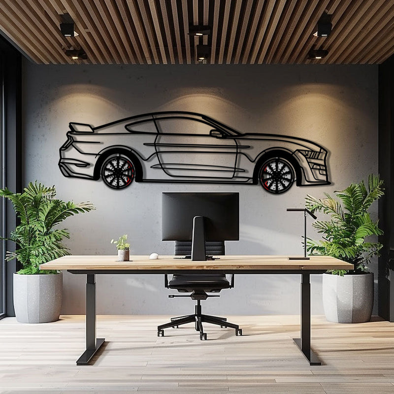 Ford Mustang Shelby GT500 Metal Car Wall Art with Rotating Wheels - Modern Muscle Silhouette Decor - Interactive Automotive Wall Art - KAFMEKA140