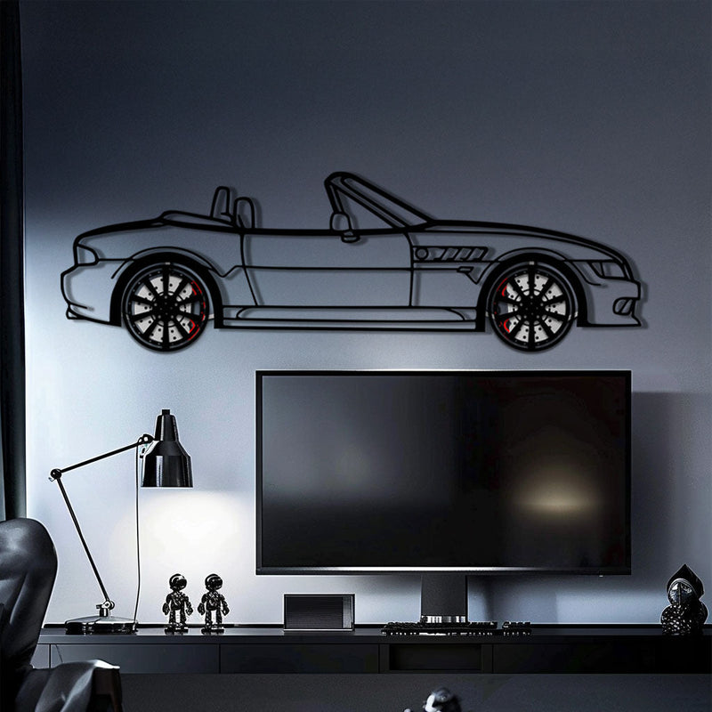 BMW Z3 Metal Car Wall Art with Rotating Wheels - Classic Roadster Silhouette Decor - Interactive Automotive Wall Art - KAFMEKA112