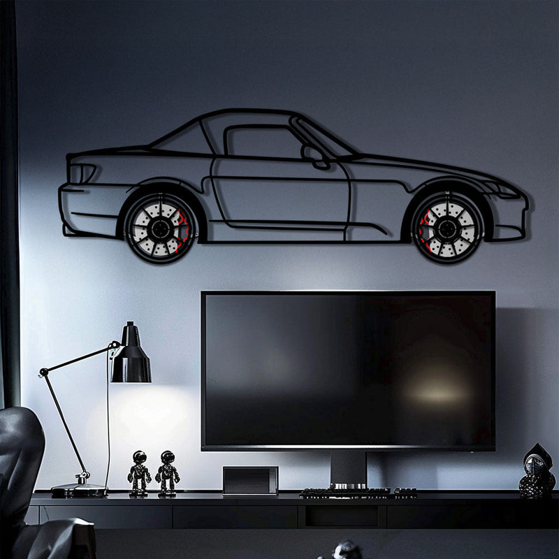 Honda S2000 Metal Car Wall Art with Rotating Wheels - JDM Roadster Silhouette - Interactive Automotive Wall Decor - KAFMEKA143