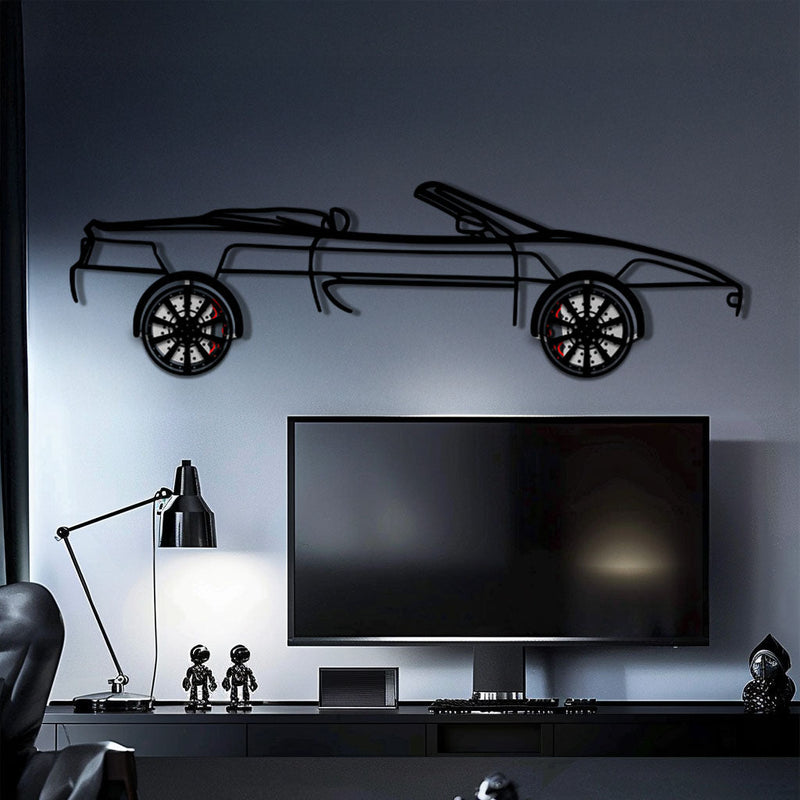 Ferrari F355 Spider Metal Car Wall Art with Rotating Wheels - Classic Italian Convertible Silhouette - Interactive Automotive Decor - KAFMEKA131