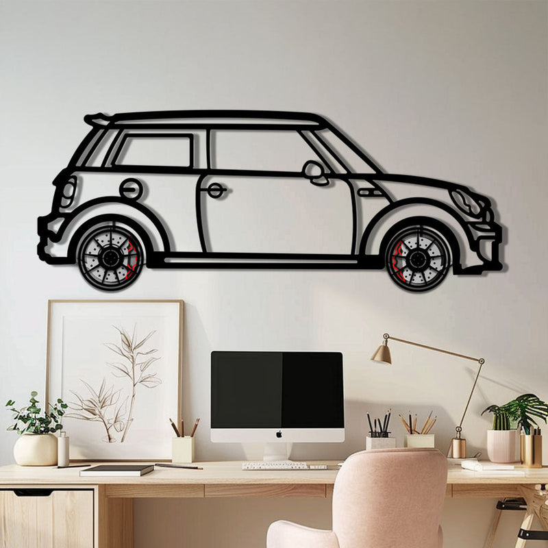 Mini Cooper Metal Car Wall Art with Rotating Wheels - Iconic British Compact Silhouette - Interactive Automotive Wall Decor - KAFMEKA151