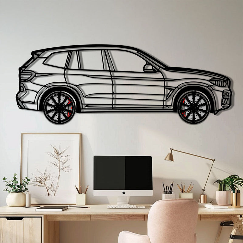 BMW X3 Metal Car Wall Art with Rotating Wheels - Modern SAV Silhouette Decor - Interactive Automotive Wall Art - KAFMEKA110