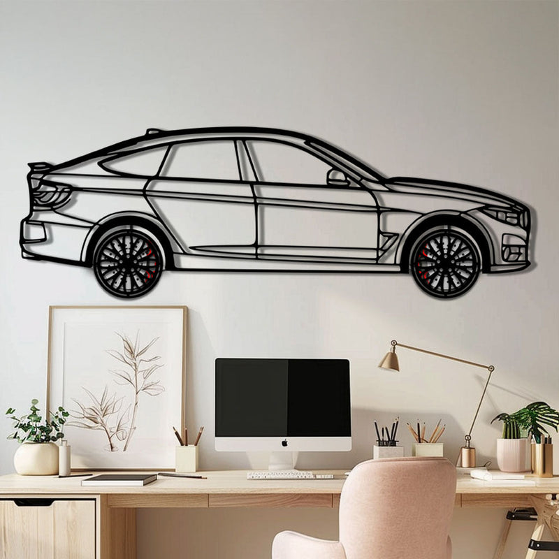 BMW 330 GT F34 Metal Car Wall Art with Rotating Wheels - Gran Turismo Silhouette Decor - Interactive Automotive Wall Art - KAFMEKA103