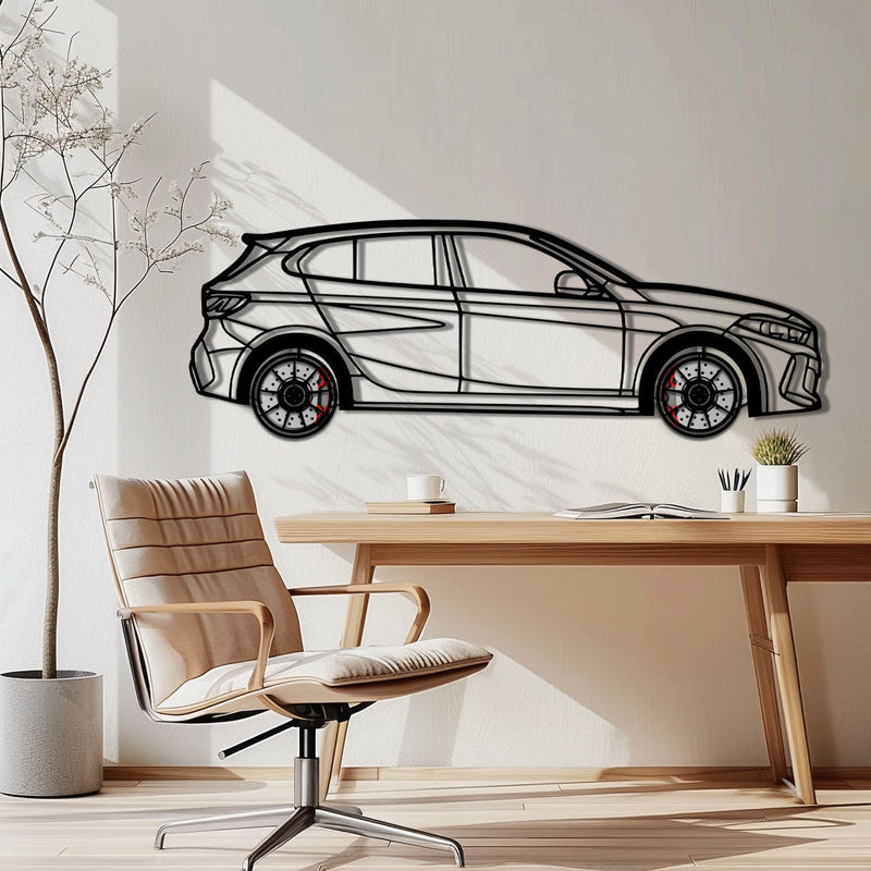 BMW 135i F40 Metal Car Wall Art with Rotating Wheels - M Performance Hatchback Silhouette - Interactive Automotive Decor - KAFMEKA102