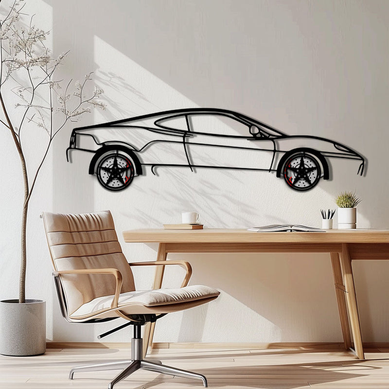 Ferrari 360 Modena Metal Car Wall Art with Rotating Wheels - Italian V8 Supercar Silhouette - Interactive Automotive Decor - KAFMEKA122