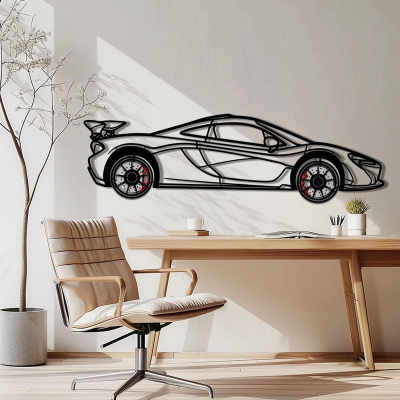 McLaren P1 Metal Car Wall Art with Rotating Wheels - Ultimate Hybrid Hypercar Silhouette - Interactive Automotive Wall Decor - KAFMEKA150