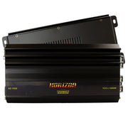 Compact Sundown Audio HZ-1000 monoblock amp delivering 1000W RMS at 1 ohm with Class D efficiency, tuning filters, and remote bass control. Amplifier Front & Back View
