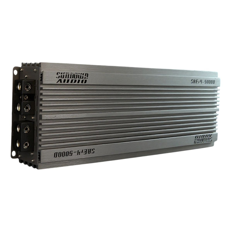 Sundown Audio SAEv4-5000.1D monoblock amplifier delivers up to 5000 watts RMS at 1 ohm with Class D efficiency Amplifier Side View