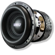 Ultra high excursion 12 inch Sundown Audio Z v.7 subwoofer w/3500W RMS dual 2 ohm voice coils massive mega platform motor & deep low bass for ported enclosures. Subwoofer Front Side View