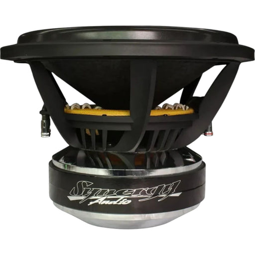 Experience extreme bass with the Synergy Audio WFO Series 15 inch competition subwoofer delivering 2500W RMS power for SPL builds. Subwoofer Side View
