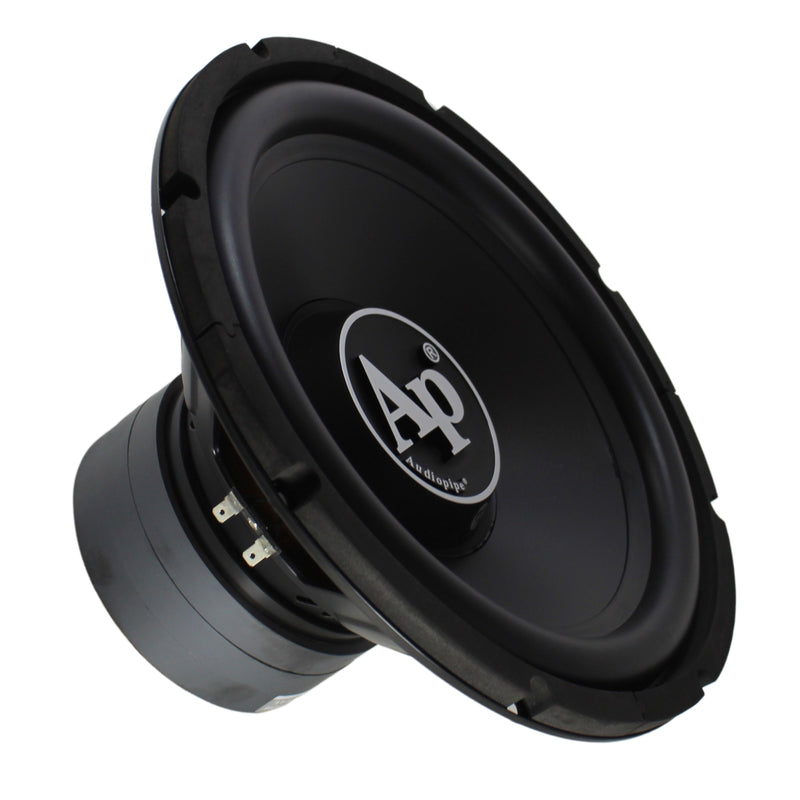 Side angle of the TS-PP3-12-D4 subwoofer highlighting its deep basket and cooling vents.
