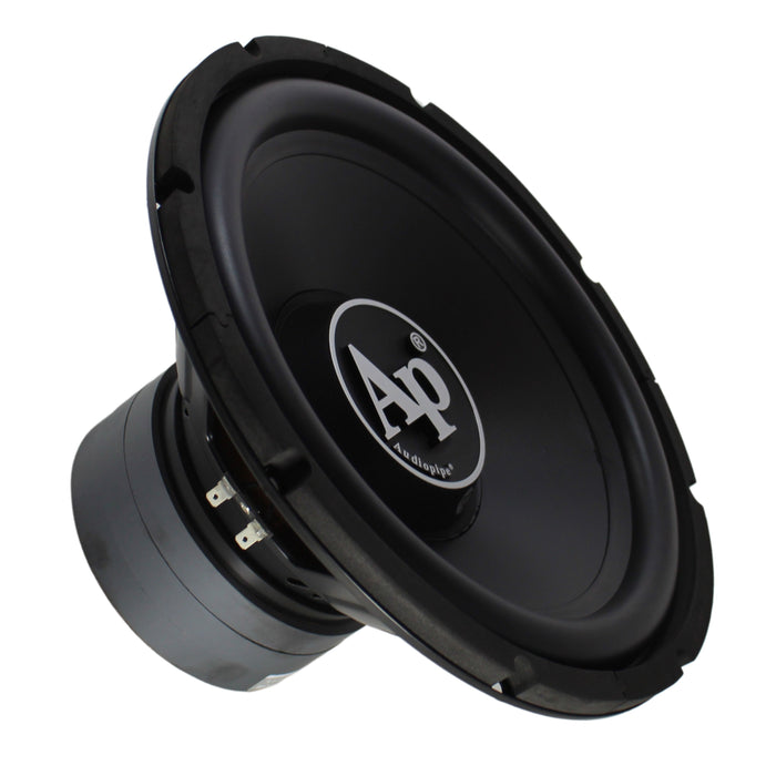 Side angle of the TS-PP3-12-D4 subwoofer highlighting its deep basket and cooling vents.