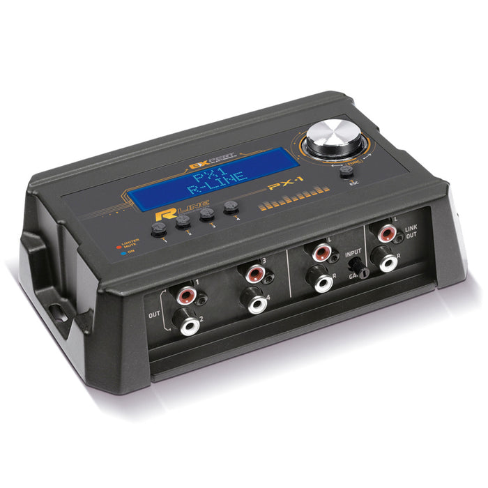 Top Front view of PX1-R-LINE car audio amplifier – high-performance, clean design, available at Big Jeff Audio.
