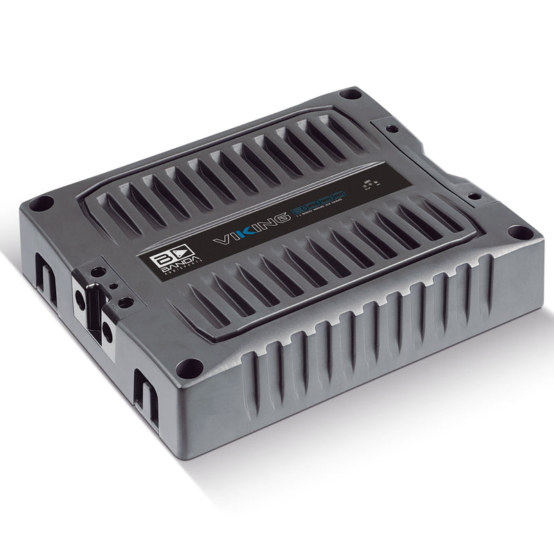 Top front view of VIKING-8002 car audio amplifier – high-performance, clean design, available at Big Jeff Audio.