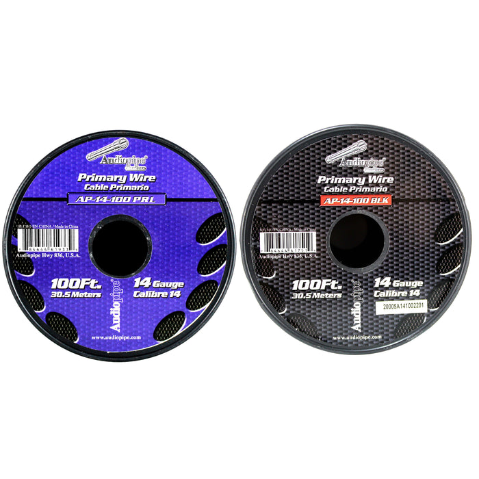 Audiopipe 2 Pack of 14ga 100ft CCA Primary Ground Power Remote Wire Black/Purple