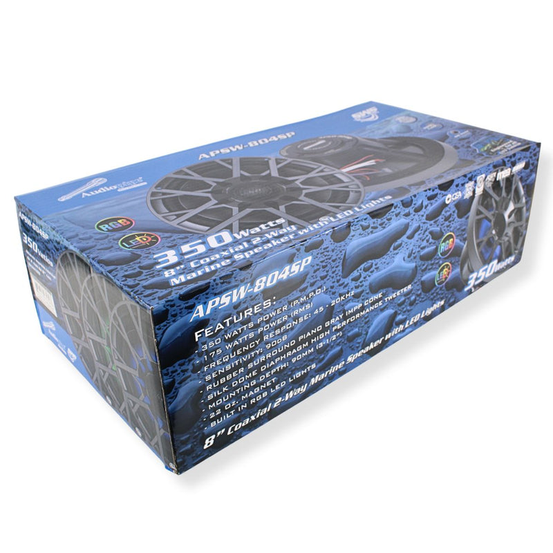 8" 175W RMS Coaxial 2-Way Marine Speakers Pair w/ RGB LED Lights  | APSW-804SP