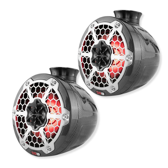 DS18 Mini 6.5"  600W Carbon Fiber RGB LED Jetski Marine Pod Speakers / CF-PS6