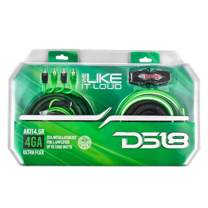 DS18 AKIT4 CCA 4-Gauge Amplifier Installation Kit - Green / DS-AKIT4-GR