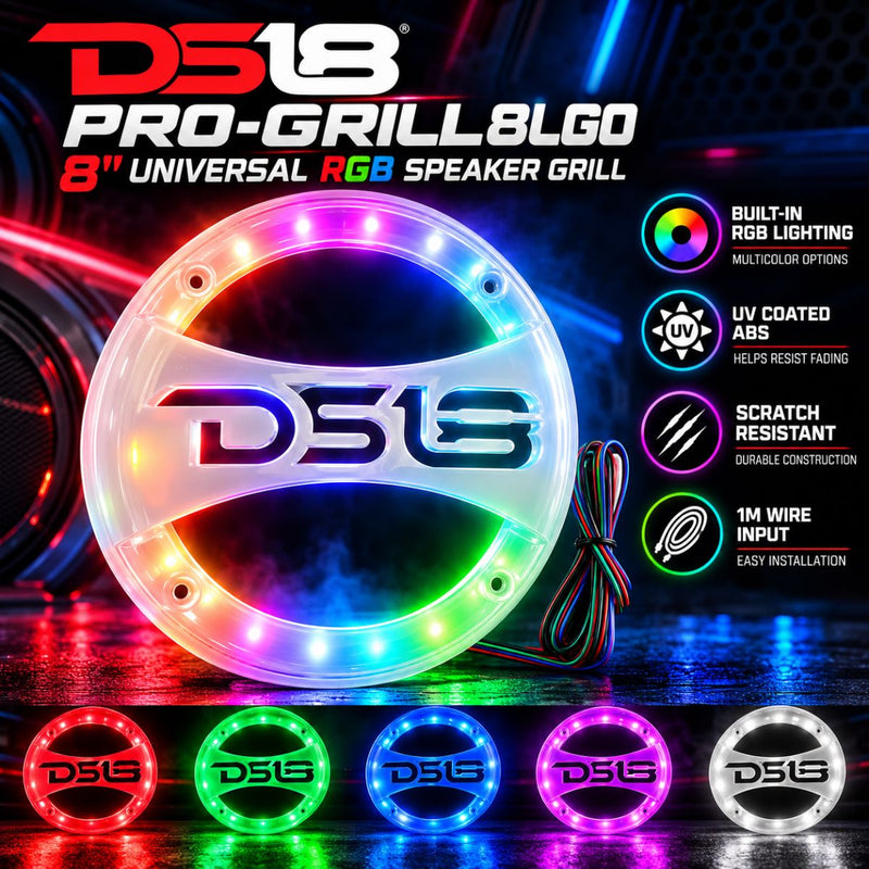 DS18 PRO 8" Universal Transparent RGB LED ABS Grill w/ UV Coating PRO-GRILL8LGO