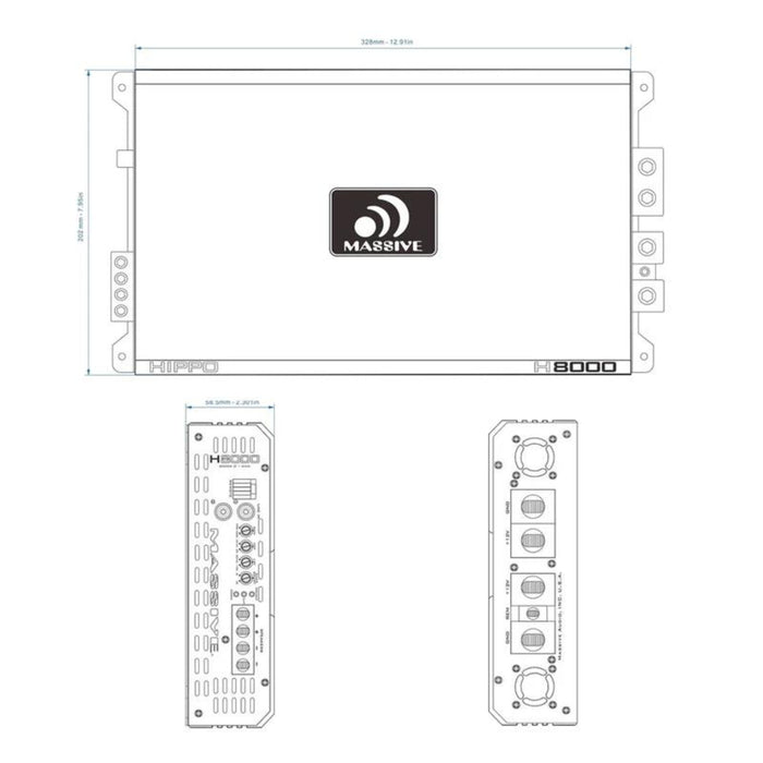 8000W RMS 1-Ohm Monoblock Amplifier Massive Audio HIPPO Series MA-H8000