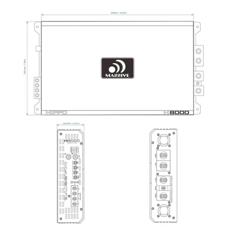 8000W RMS 1-Ohm Monoblock Amplifier Massive Audio HIPPO Series MA-H8000