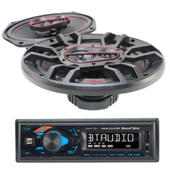 Pair of 6x9" 60W RMS 4-Ohm Coaxial Speakers & Single Din Bluetooth Car Radio