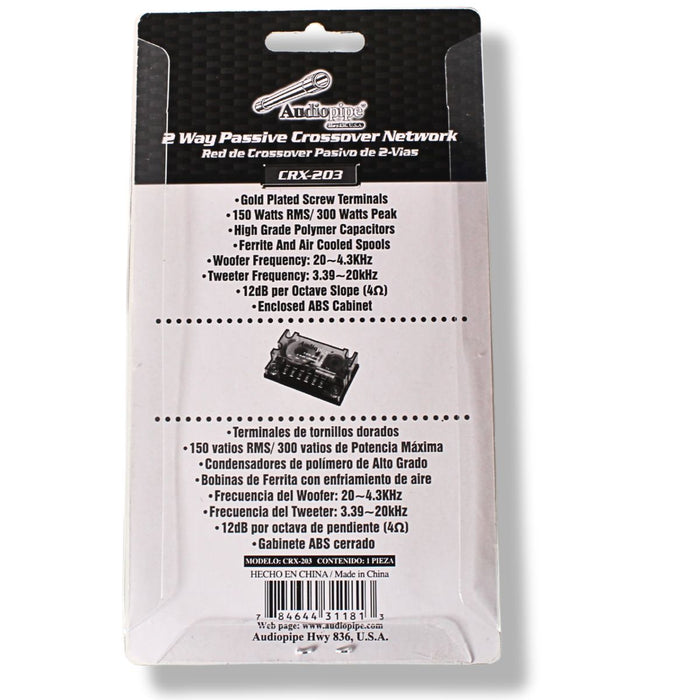 2-Way Passive Crossover Network 150W RMS / 300W Peak Audiopipe CRX-203