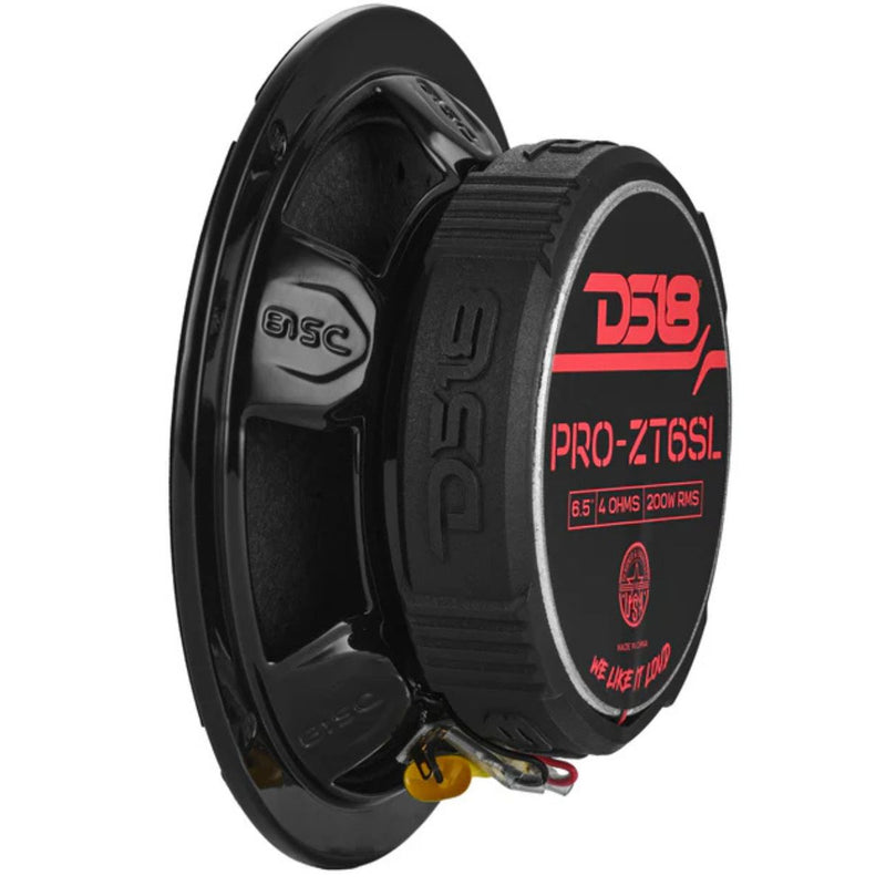 6.5" 200W RMS 4-Ohm Slim Coaxial Midrange Speaker w/ Tweeter DS18 PRO-ZT