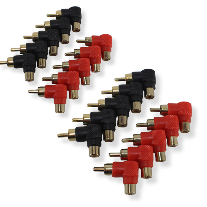 20 Pack Black-Red RCA Barrel Connectors Mini Right Angle Install Bay