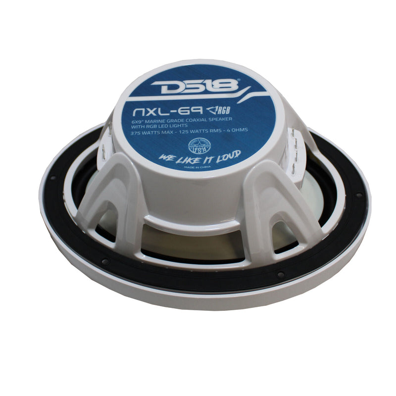 DS18 Pair of White NXL-69 6x9" 2-Way 375W 4 Ohm Coaxial Marine Speakers RGB LED