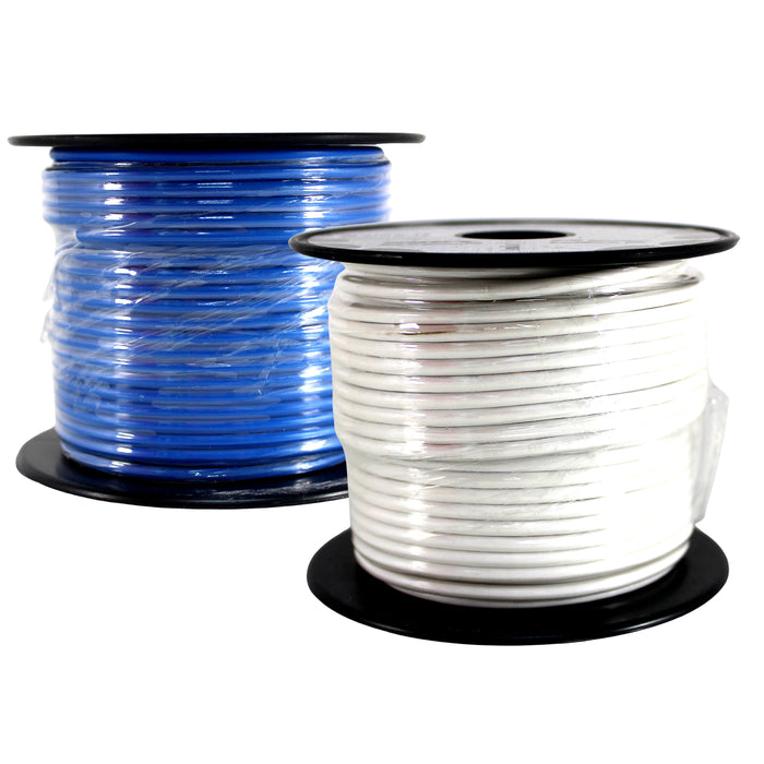 Audiopipe (2) 14ga 100ft CCA Primary Ground Power Remote Wire Spool Blue/White