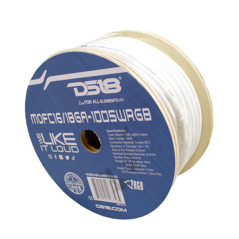 DS18 16/18 GA 100% OFC Tinned Marine Speaker Wire White Lot Cut By The Foot