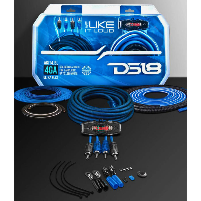 DS18 AKIT4 CCA 4-Gauge Amplifier Installation Kit - Blue / DS-AKIT4-BL