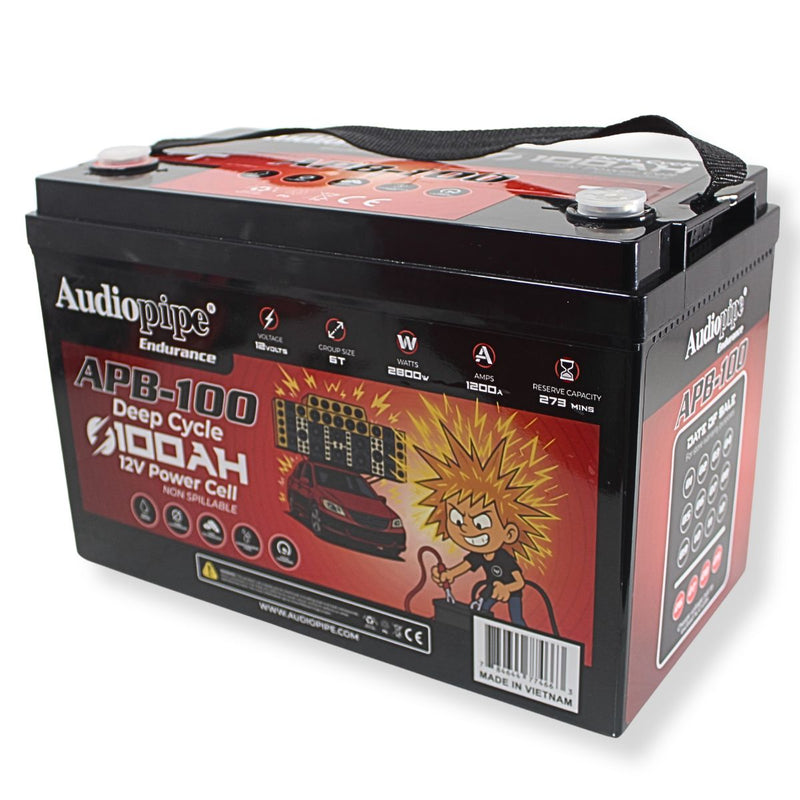 Audiopipe APB-100 12V 2800W 1200Amp AGM Deep Cycle Power Cell Battery 100Ah