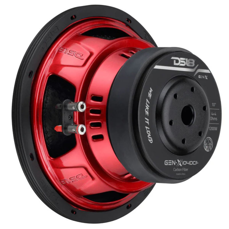 DS18 10" 600 Watt RMS Dual 4 Ohm Carbon Fiber Dust Cap Subwoofer GEN-X104DCF