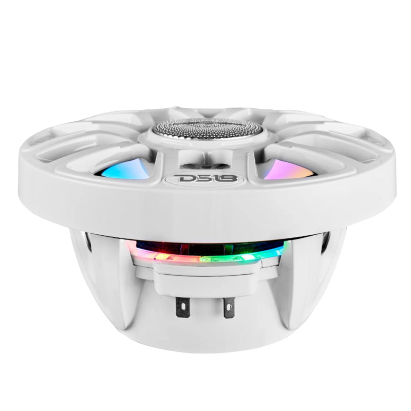 6.5" 2-Way 150 Watt RMS 4-Ohm RGB LED Coaxial Marine Speaker White DS18