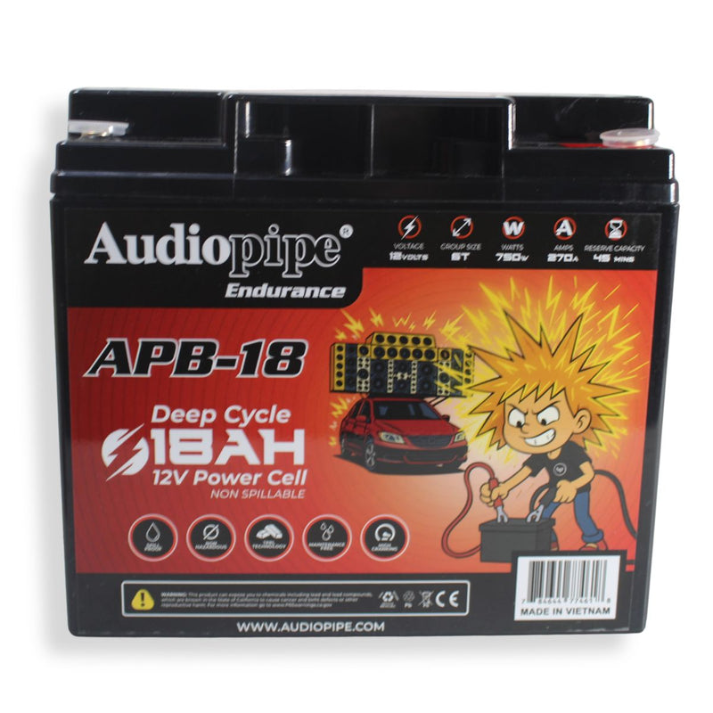 Audiopipe APB-18 12V 750W 270Amp AGM Deep Cycle Power Cell Battery 18Ah