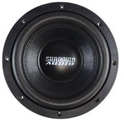 Compact Sundown Audio HZ-8 subwoofer delivering 500W RMS with dual 4 ohm coils, long excursion design, and powerful bass in small enclosures. Subwoofer Front View