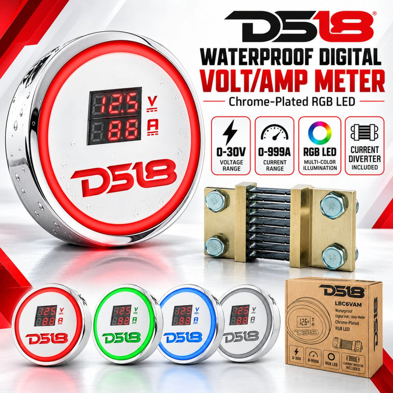 Waterproof Digital Volt/Amp Current Meter Chrome Plated RGB LED DS18