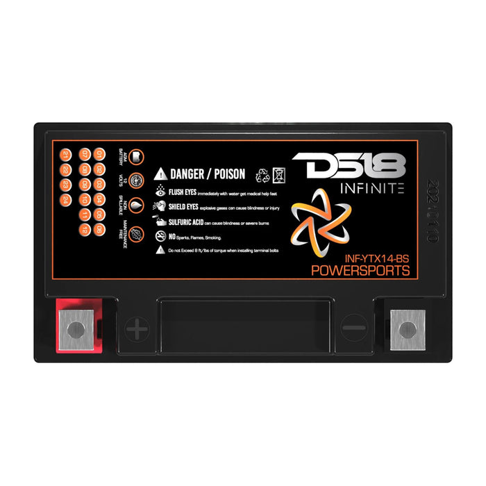 DS18 12V Battery 14 AH 500W Moto Powersports AGM INFINITE INF-YTX14-BS