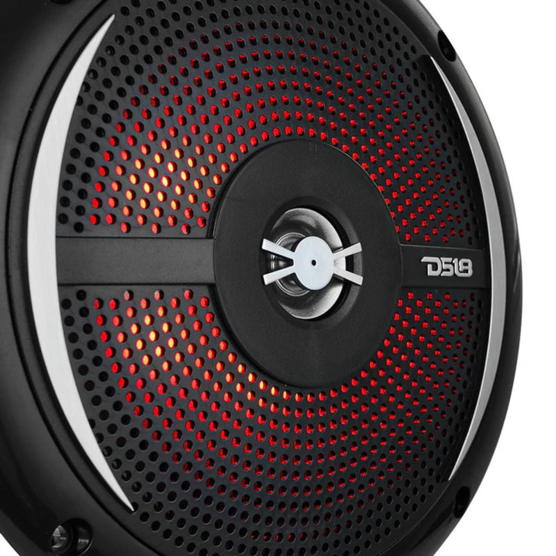 DS18 6.5" 200W 4-Ohm 2-Way Slim Marine Speakers Pair W/RGB LED Black NXL-6SL